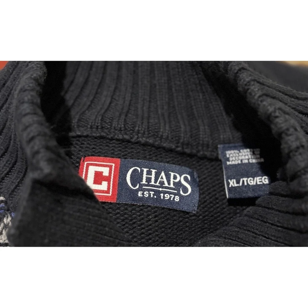 CHAPS Mens Fair Isle Sweater Size XL Blue‎ Henley Pullover 100% Cotton